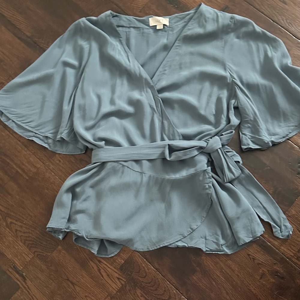 LOFT Satin Blue Wrap Blouse